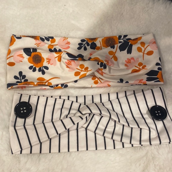 2 soft twist nursing headbands mask button holders magnetic floral and stripes - Picture 1 of 5